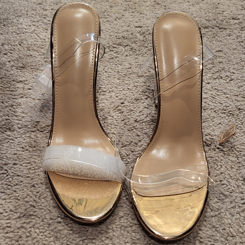 Elegant Gold and Clear Women's Heels